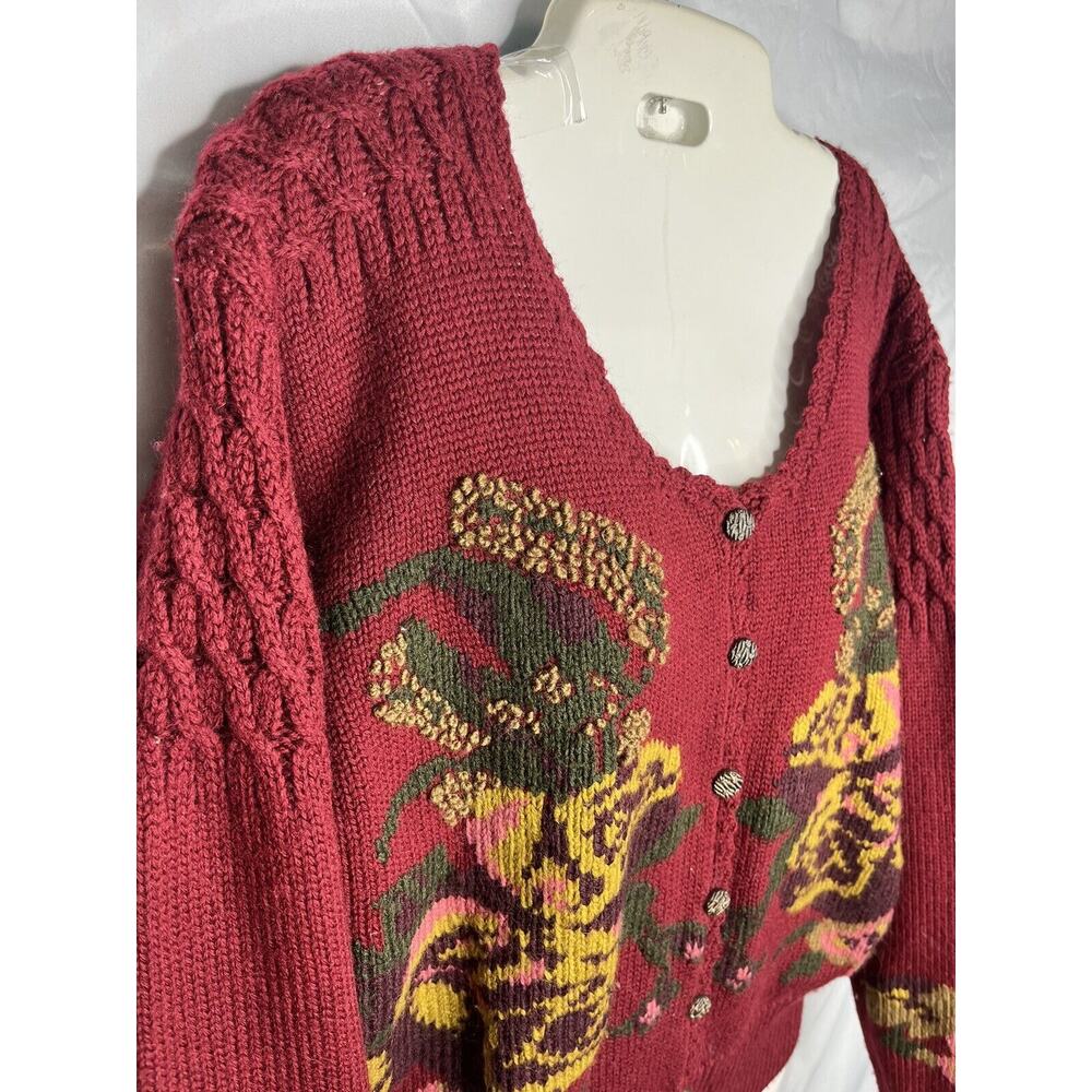 Robin Sinkler Worsted Wool Cardigan Sweater Floral Embroidery Large Hong Kong